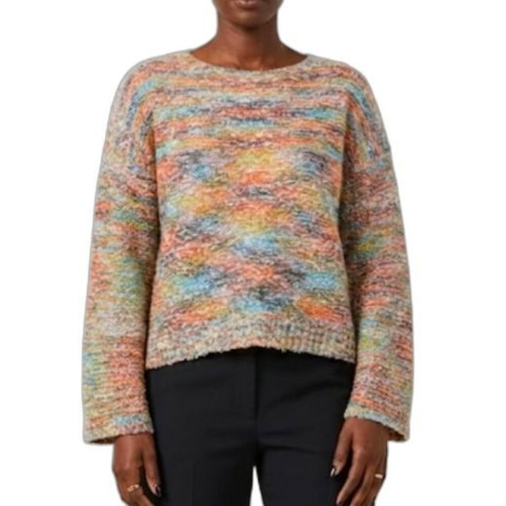 Soft Surroundings Women's Rainbow Variegated Boucle Knit Boxy LS Sweater Size S